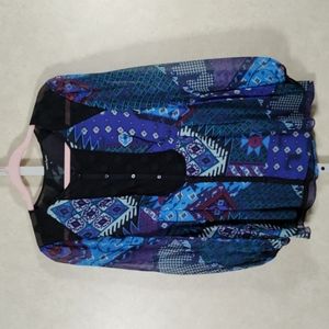2/$15 05097 Nanette Lepore blue and multi-color silk blouse 6